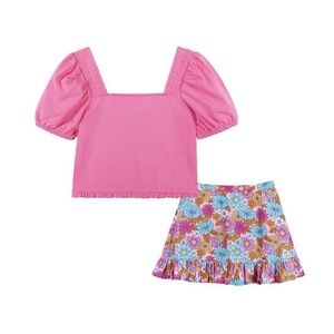 Andy & Evan Girls’ Pink Floral Ruffle Skirt Set sz 8